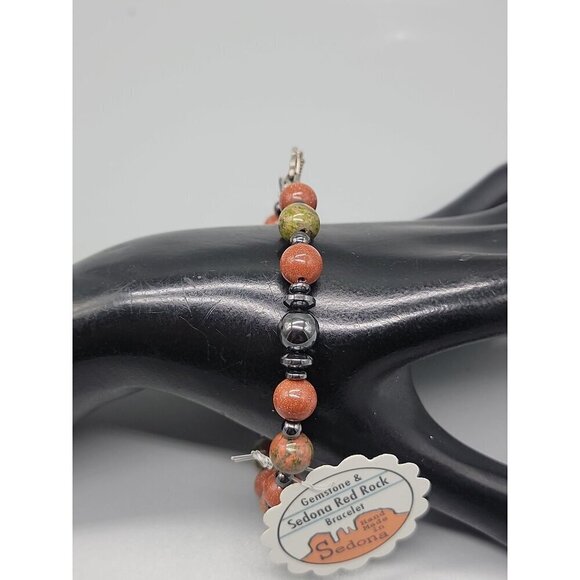 Dizzy bear Creations Bracelet Goldstone Unakite Hematite Sedona Red Rock SZ 7.5" - Picture 6 of 12